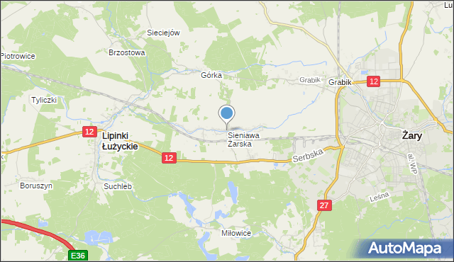 mapa Sieniawa Żarska, Sieniawa Żarska na mapie Targeo